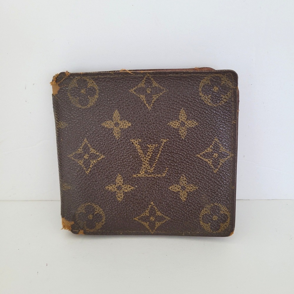 Louis Vuitton Monogram Bifold Wallet Brown Coated‎ Canvas Coin Pocket Vintage